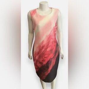 Donna Karan Dress Red Pastel Sleeveless Pencil Size: 8